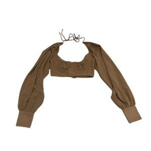 White Fox Brown Long Sleeves crop top open back